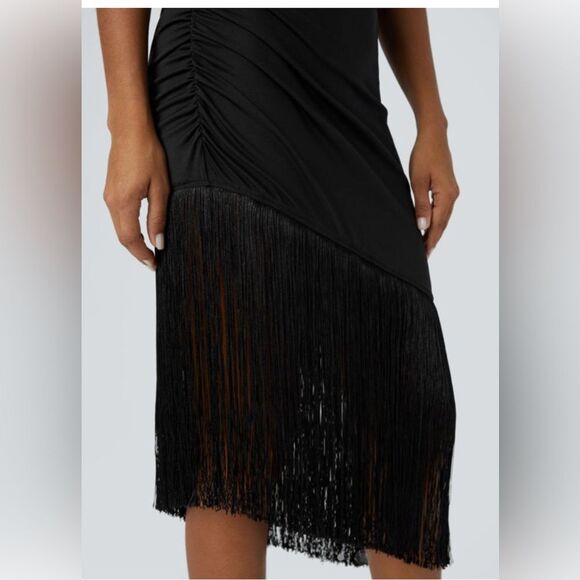Halara Round Neck Sleeveless Ruched Fringe Bodycon Midi Resort Dress S NWT - Picture 5 of 13